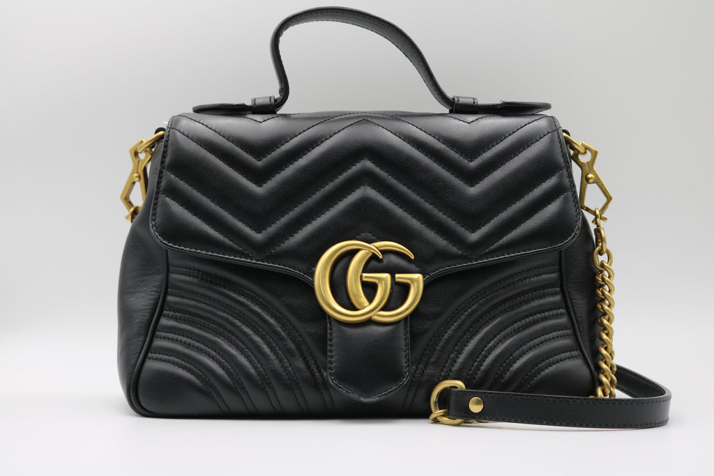Gucci GG Marmont Leather 2 Way Handbag Black 498110