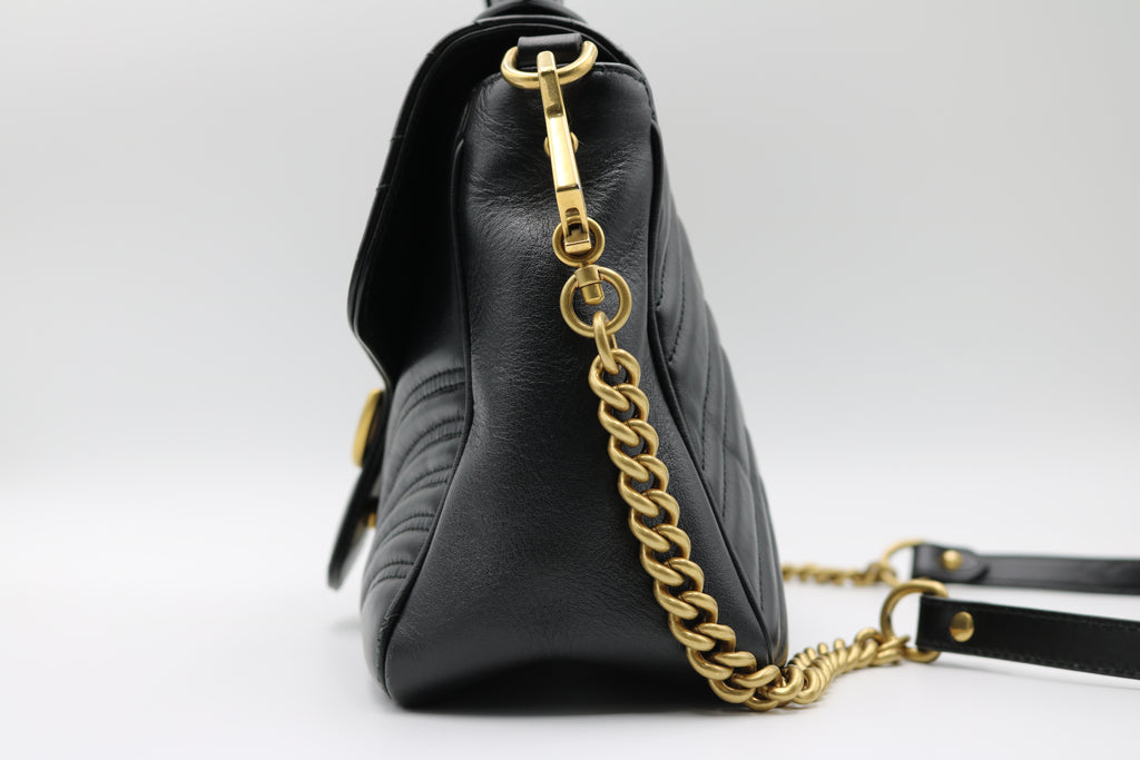 Gucci GG Marmont Leather 2 Way Handbag Black 498110