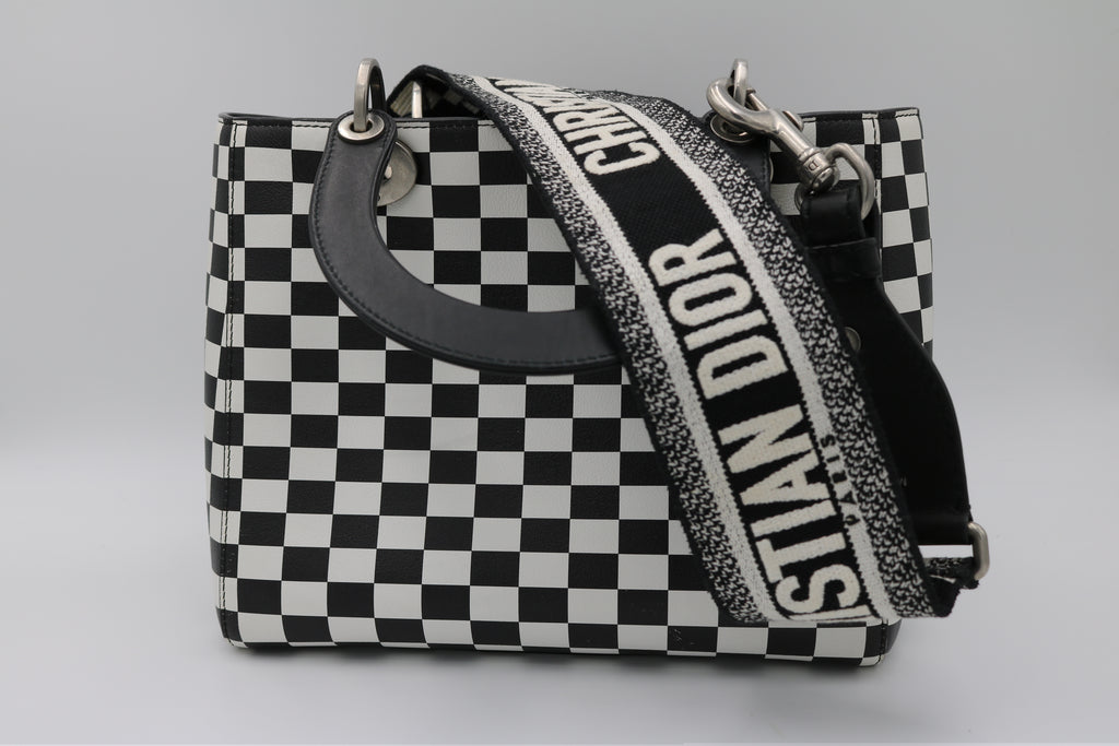 Christian Dior Calfskin Checkered Medium Lady Dior Handbag