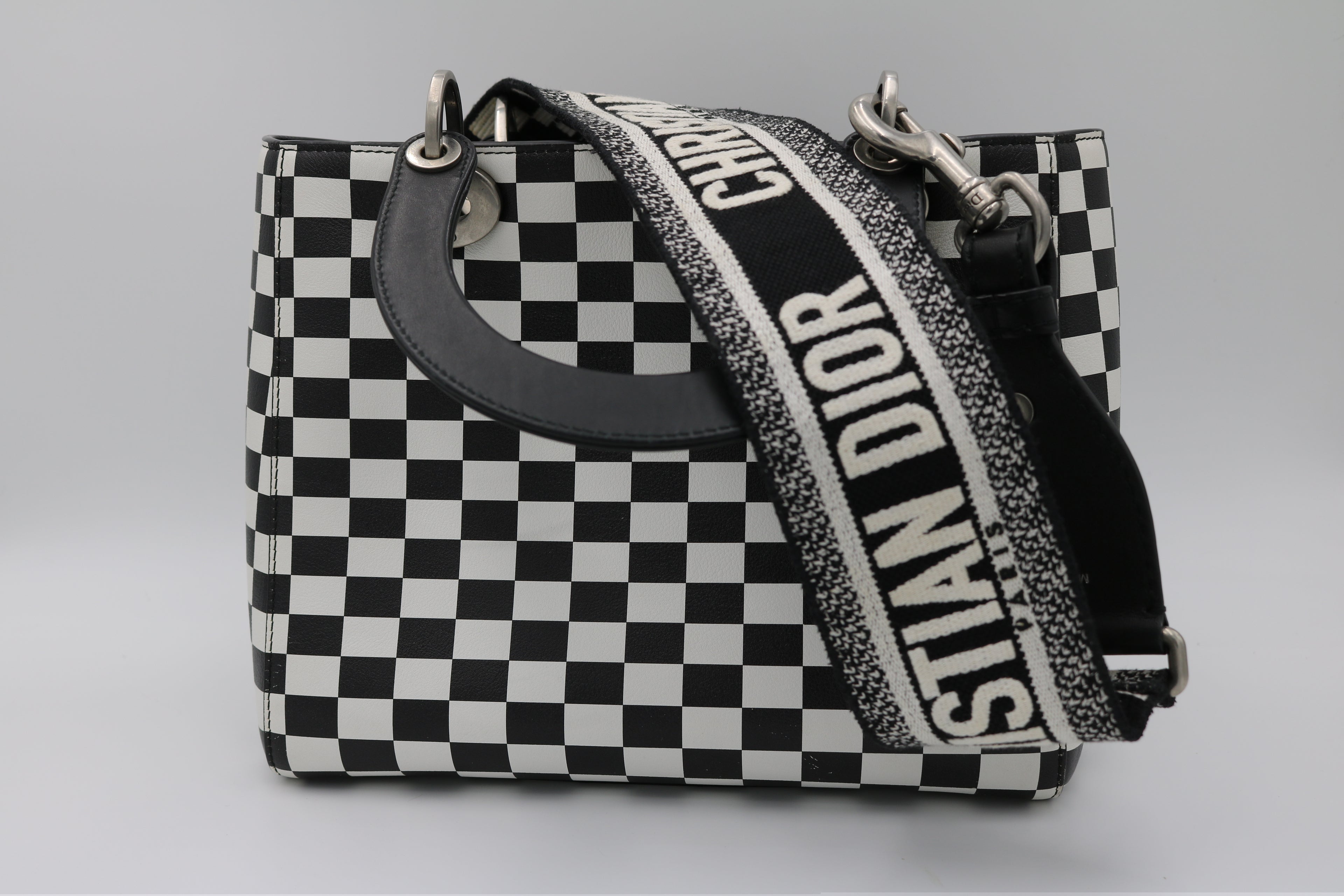 Christian Dior Calfskin Checkered Medium Lady Dior Handbag