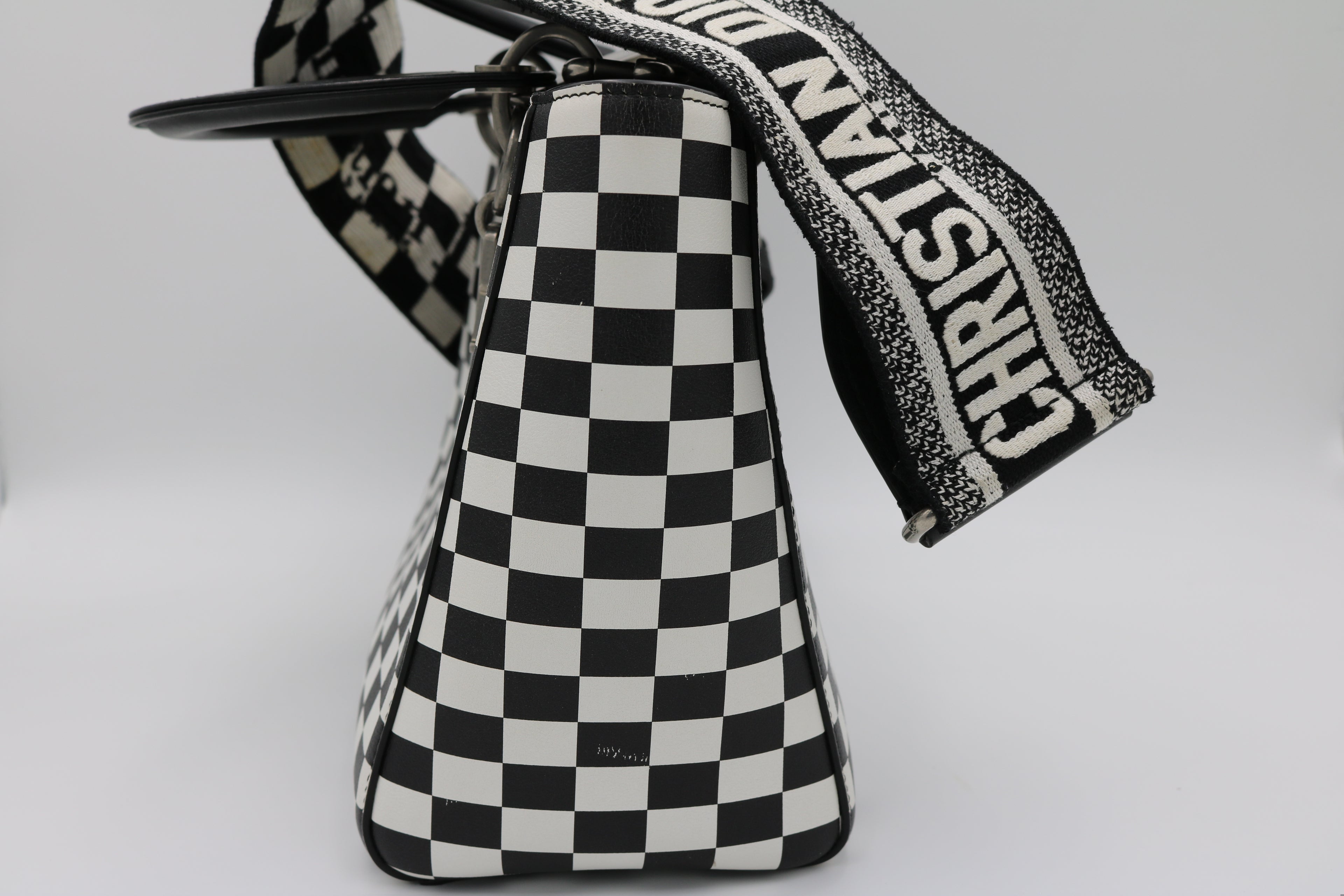 Christian Dior Calfskin Checkered Medium Lady Dior Handbag