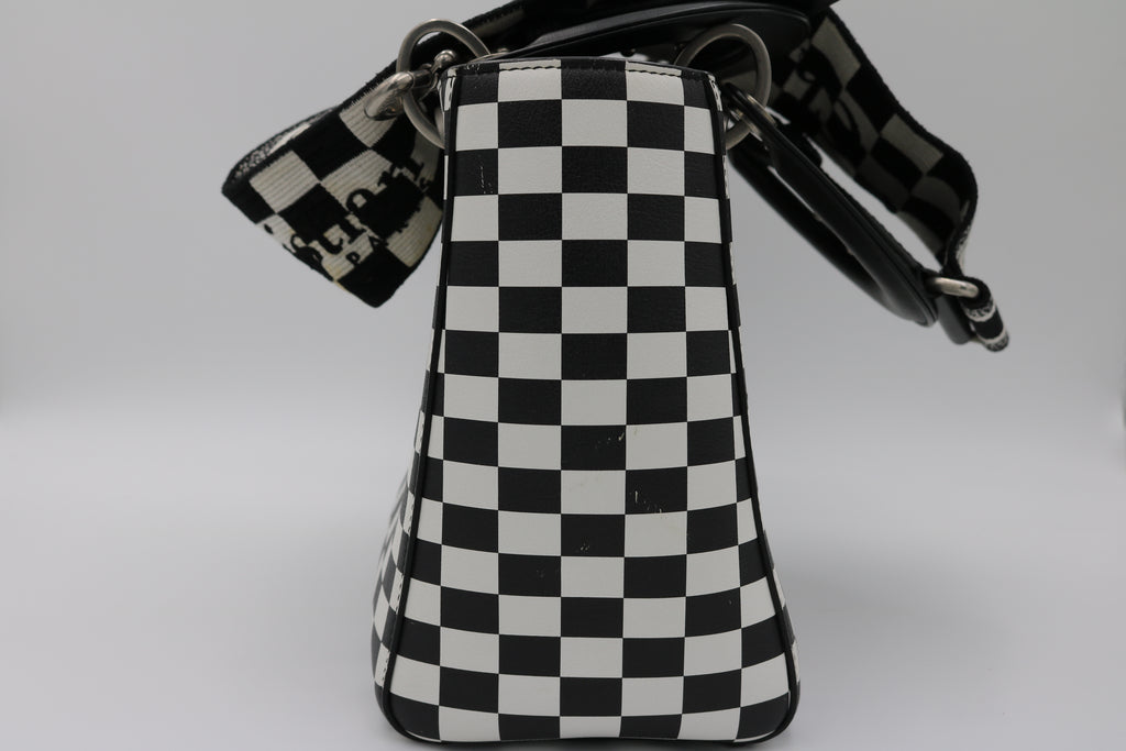 Christian Dior Calfskin Checkered Medium Lady Dior Handbag